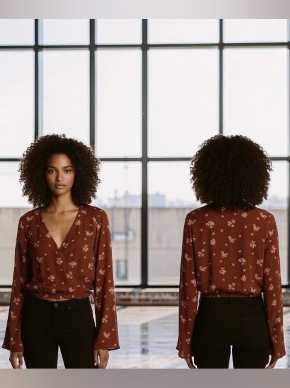 WE MY PEOPLE Floral Surplus Crop Top in Chestnut